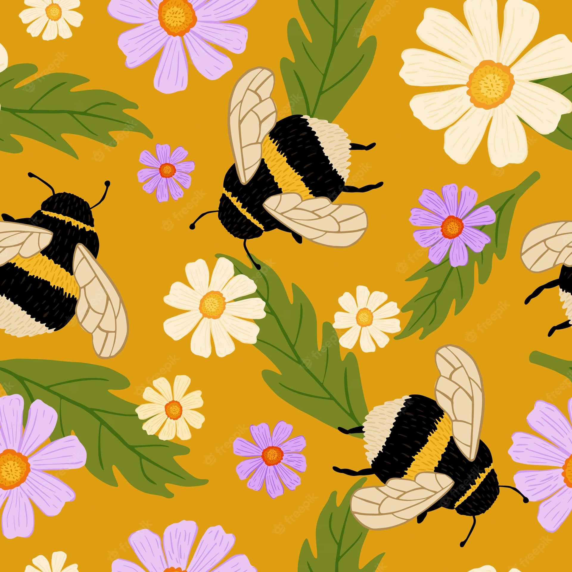 Besøg Ddenes Have med dette vintage bi og blomst mønstrede tapet. Wallpaper