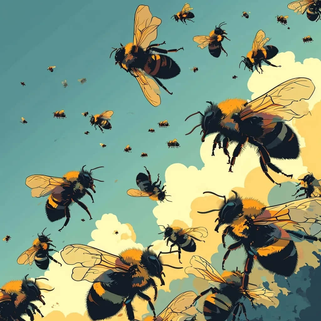 Vintage Bee Swarm Illustration Wallpaper