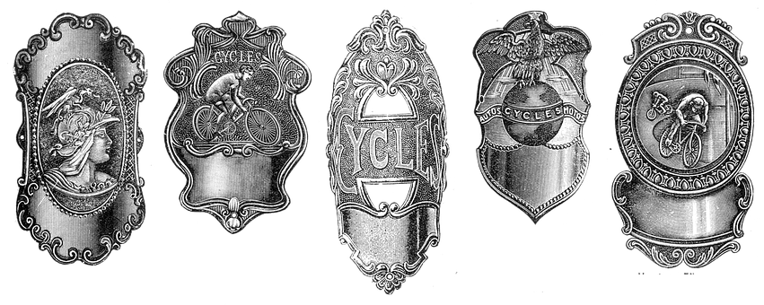 Vintage Bicycle Head Badges Collection PNG