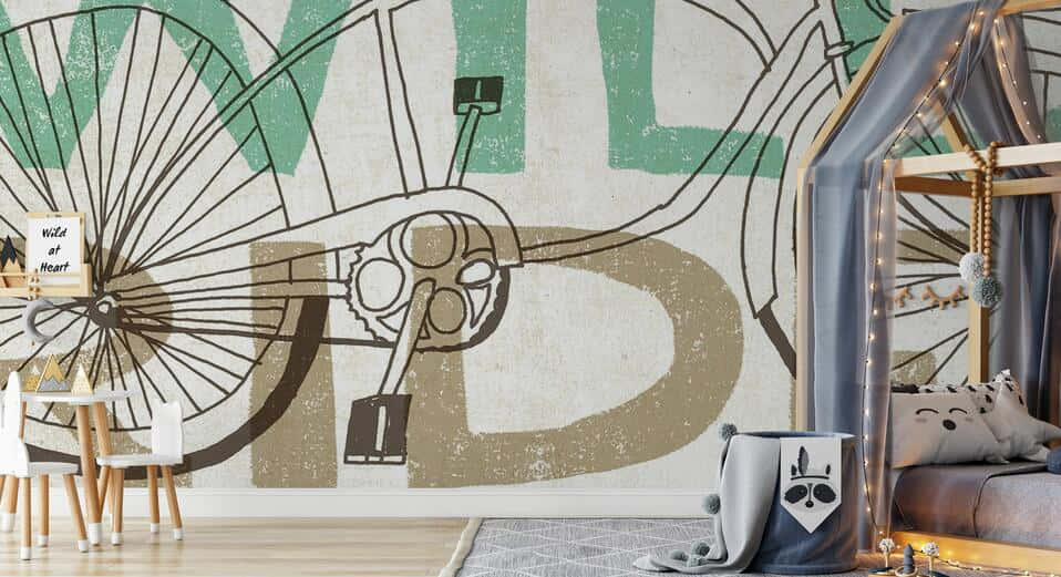 Art Mural De Vélo Vintage Dans Un Intérieur Moderne Fond d'écran