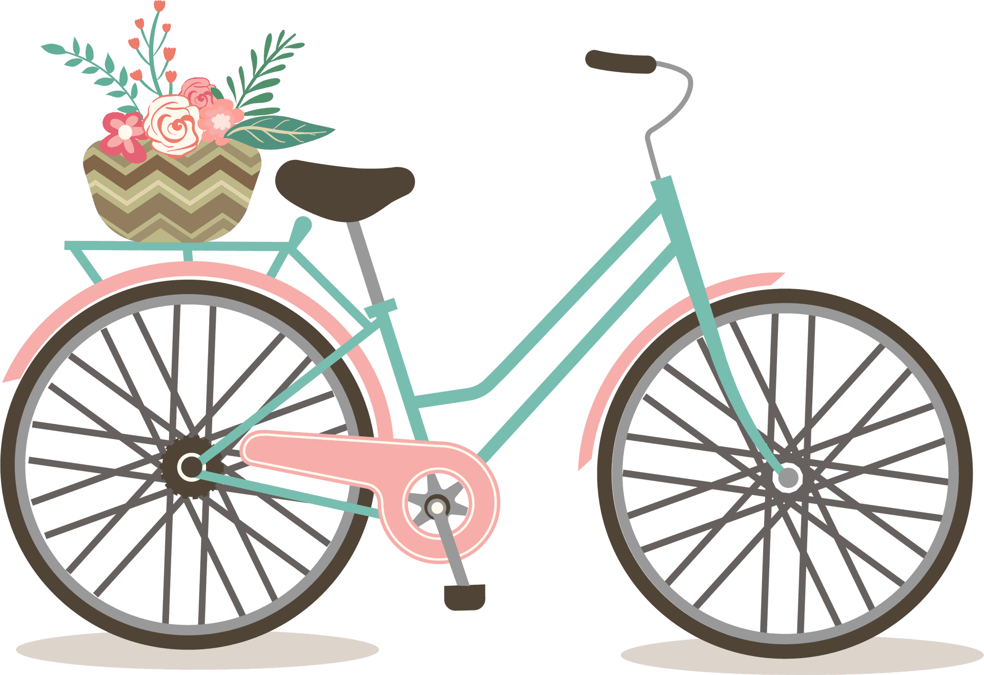 Vintage Bicyclewith Flower Basket PNG