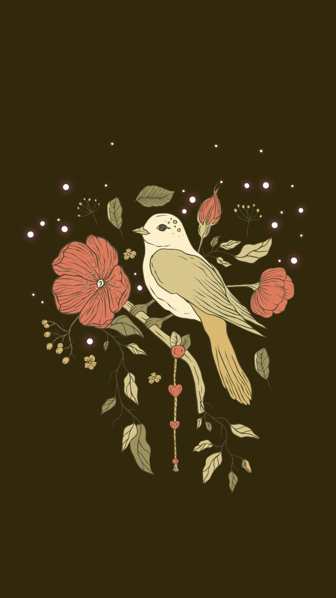 Vintage Bird Floral Illustration Wallpaper