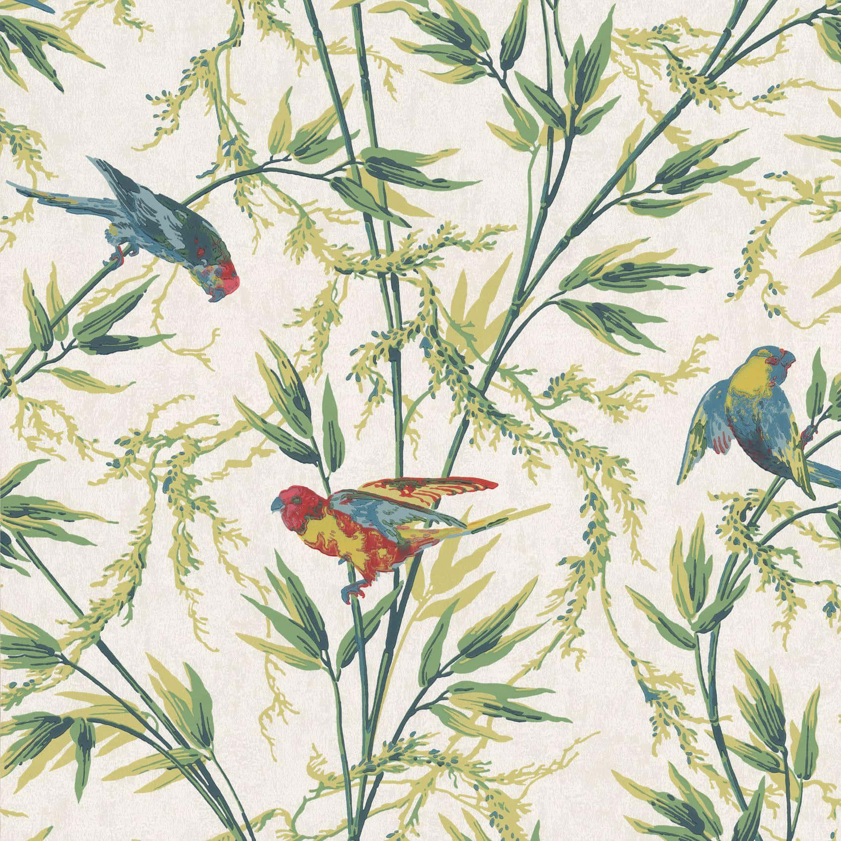 Vintage Bird Pattern Textile Design Wallpaper