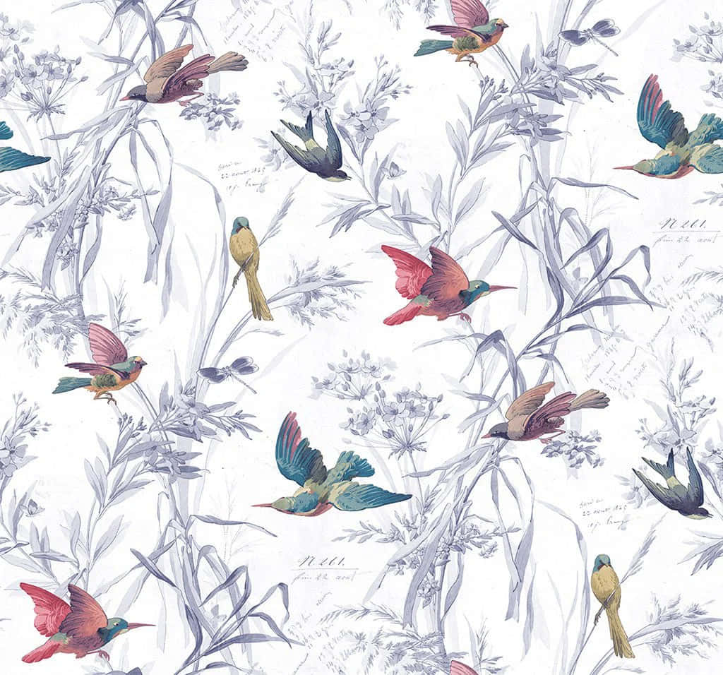 Motif Vintage D'oiseaux Et De Flore Fond d'écran