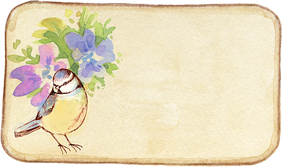 Vintage Birdand Floral Watercolor Card PNG