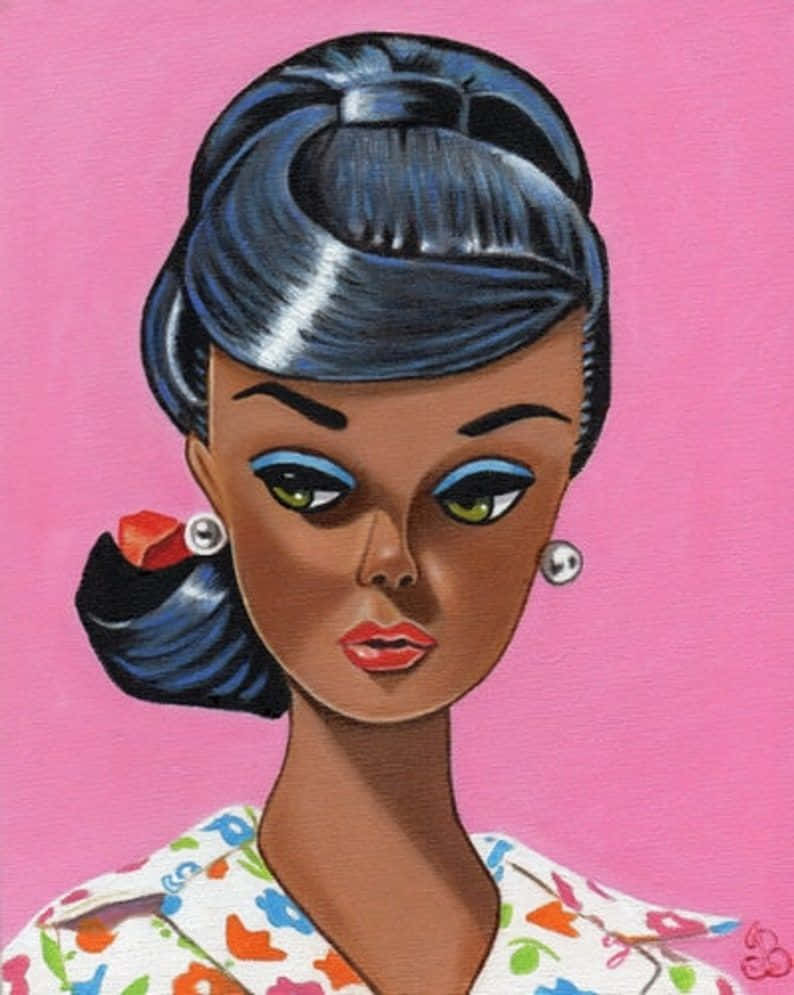 Vintage Black Barbie Illustration Wallpaper