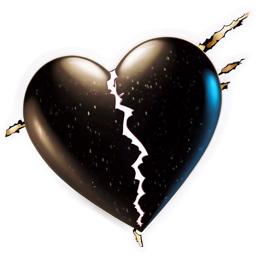 Vintage Black Broken Heart Png 06252024 PNG