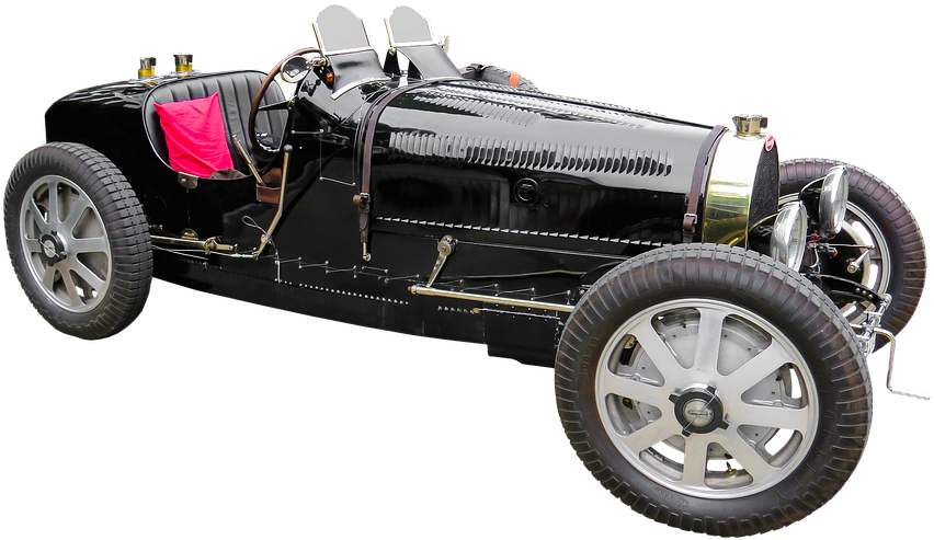 Vintage Black Bugatti Racing Car PNG