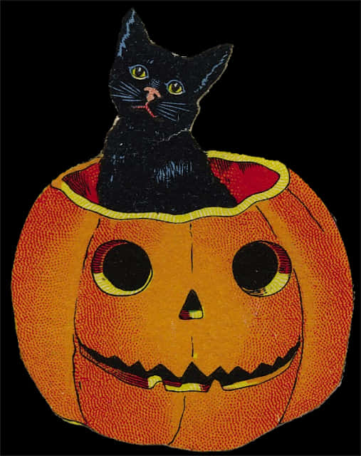 Vintage Black Catin Jack O Lantern PNG