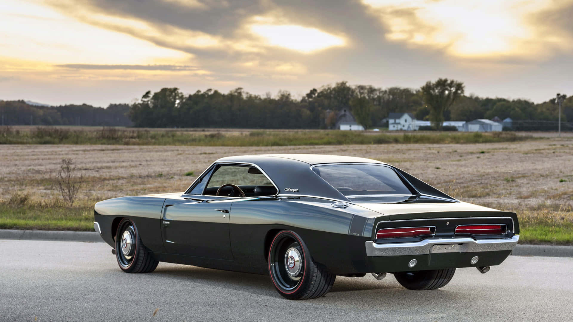 Dodge Charger Hitam Vintage Di Pedesaan Wallpaper