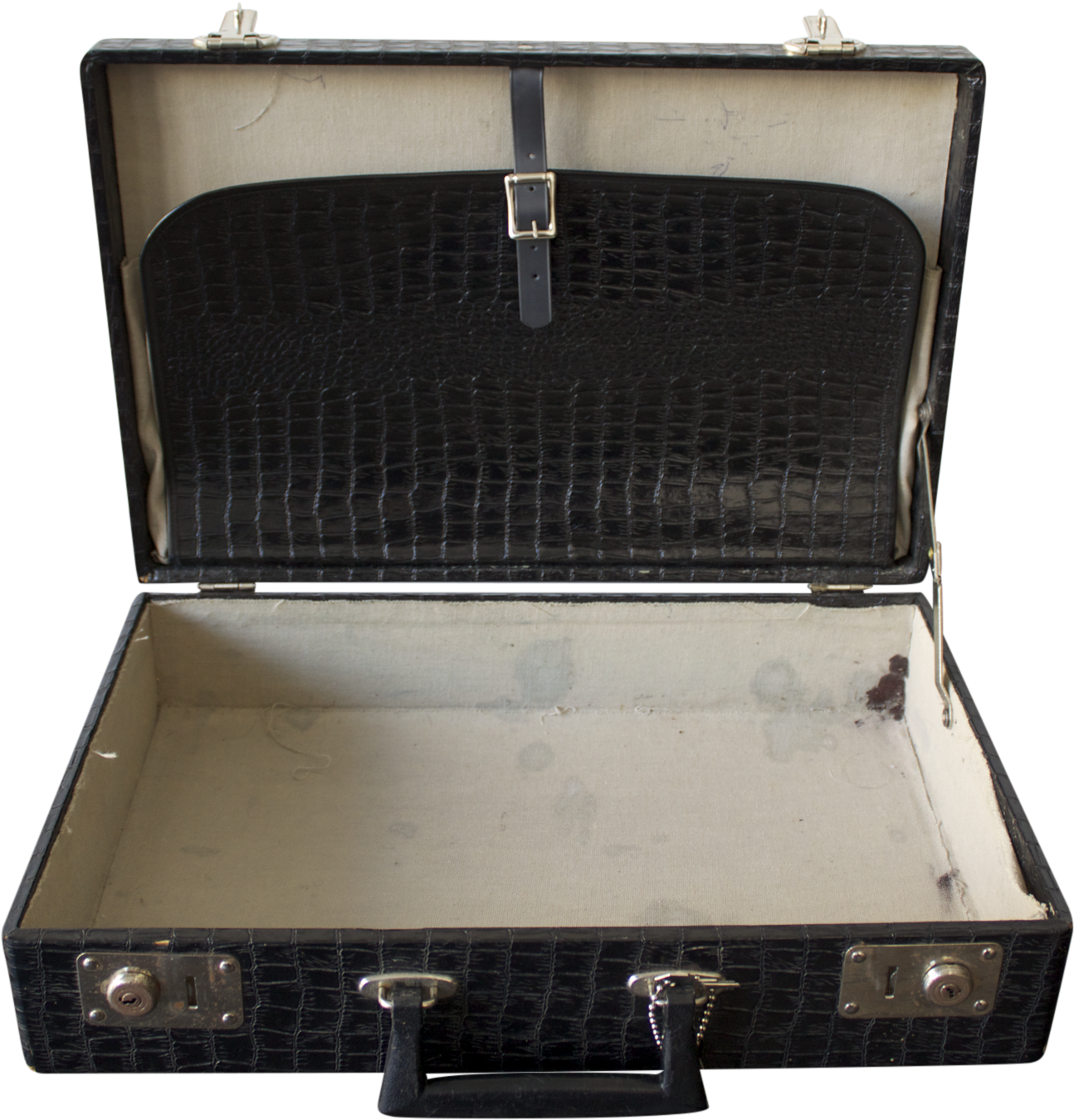 Vintage Black Suitcase Open PNG