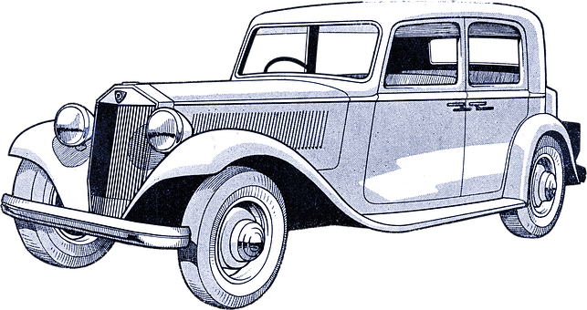 Vintage Blackand White Sedan Illustration PNG