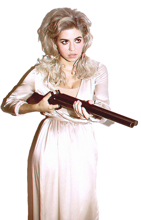 Vintage Blonde Woman Holding Rifle PNG