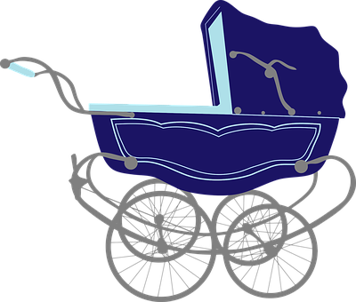 Vintage Blue Baby Carriage PNG