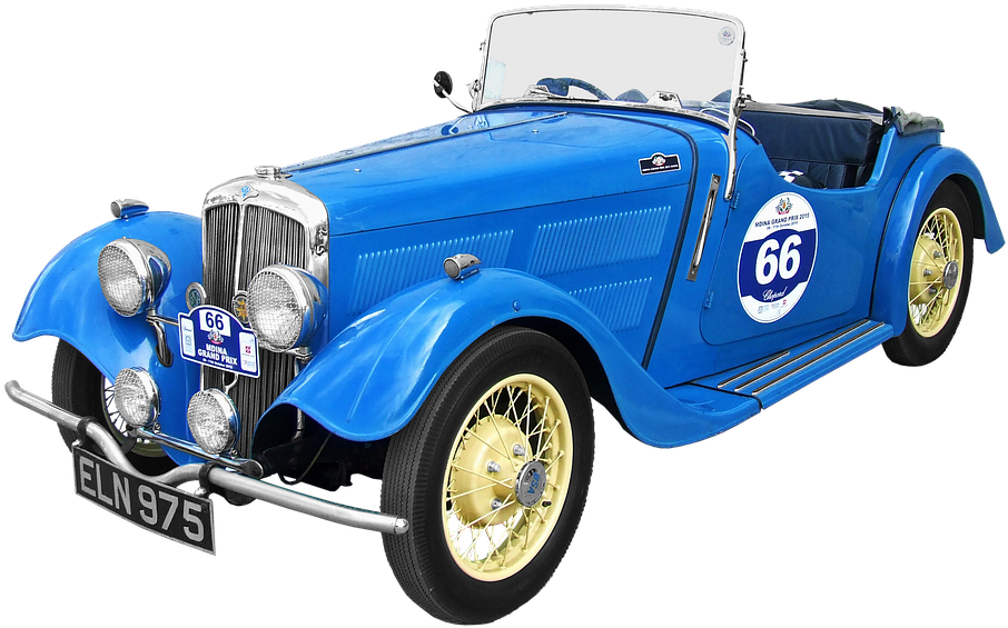 Vintage Blue Convertible Racing Car PNG