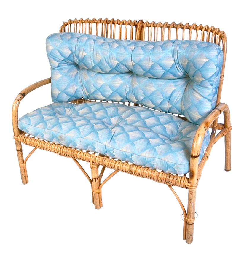 Vintage Blue Cushioned Bamboo Loveseat PNG