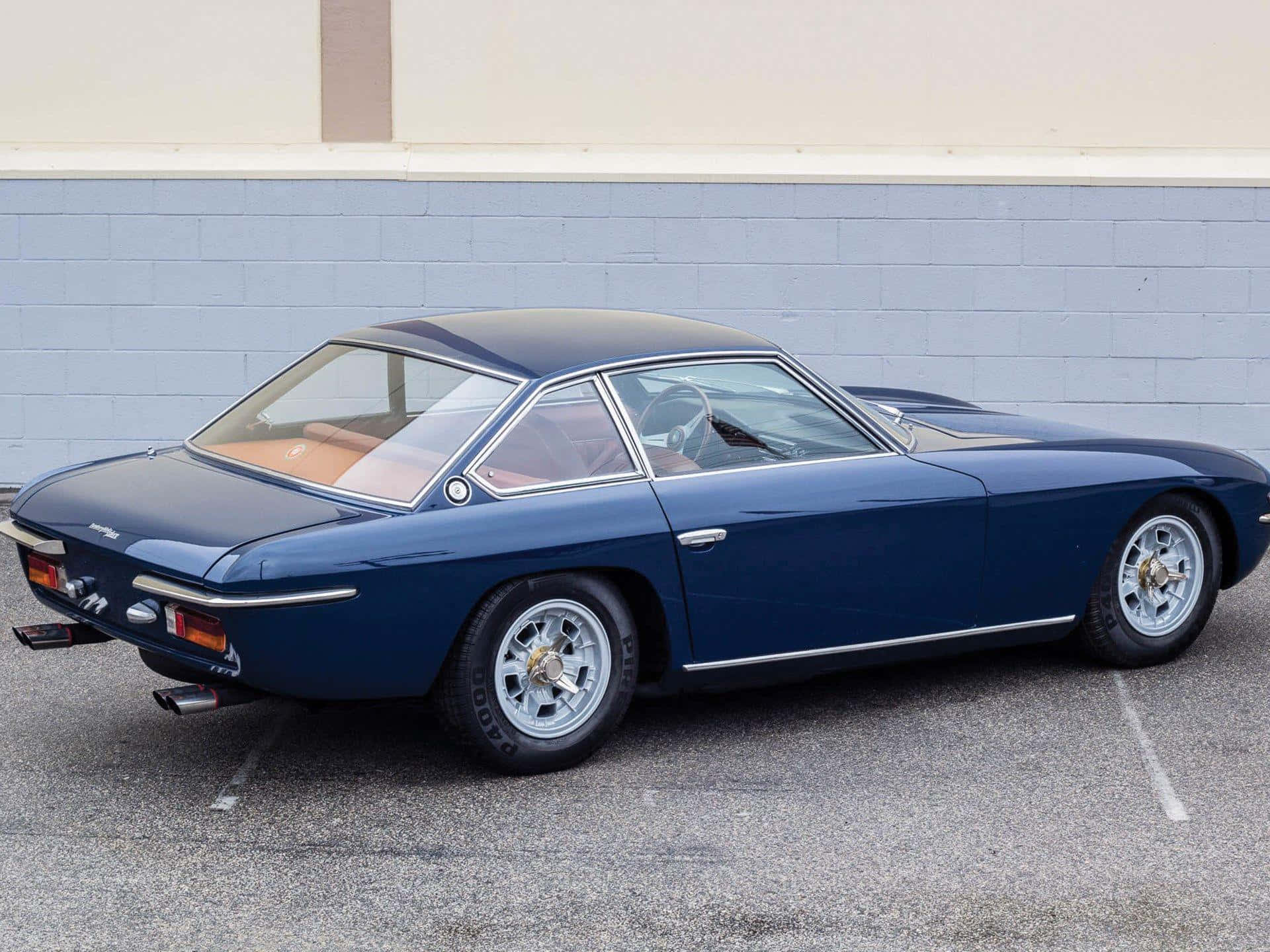 Vintage Blauwe Lamborghini Islero Geparkeerd Achtergrond