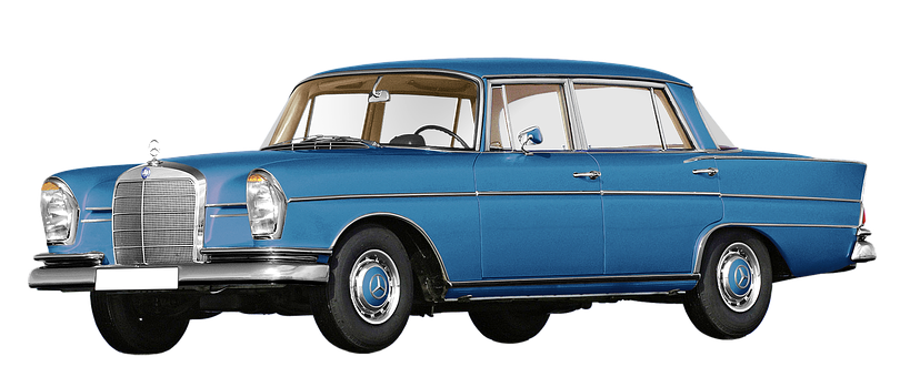 Vintage Blue Mercedes Benz Side View PNG