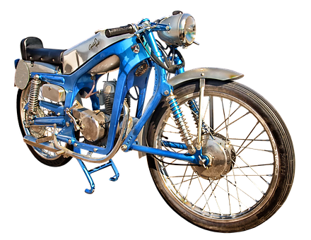 Vintage Blue Motorcycle Isolated PNG
