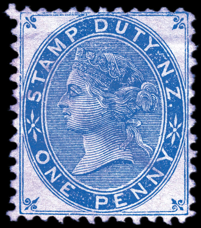 Vintage Blue One Penny Stamp Duty PNG