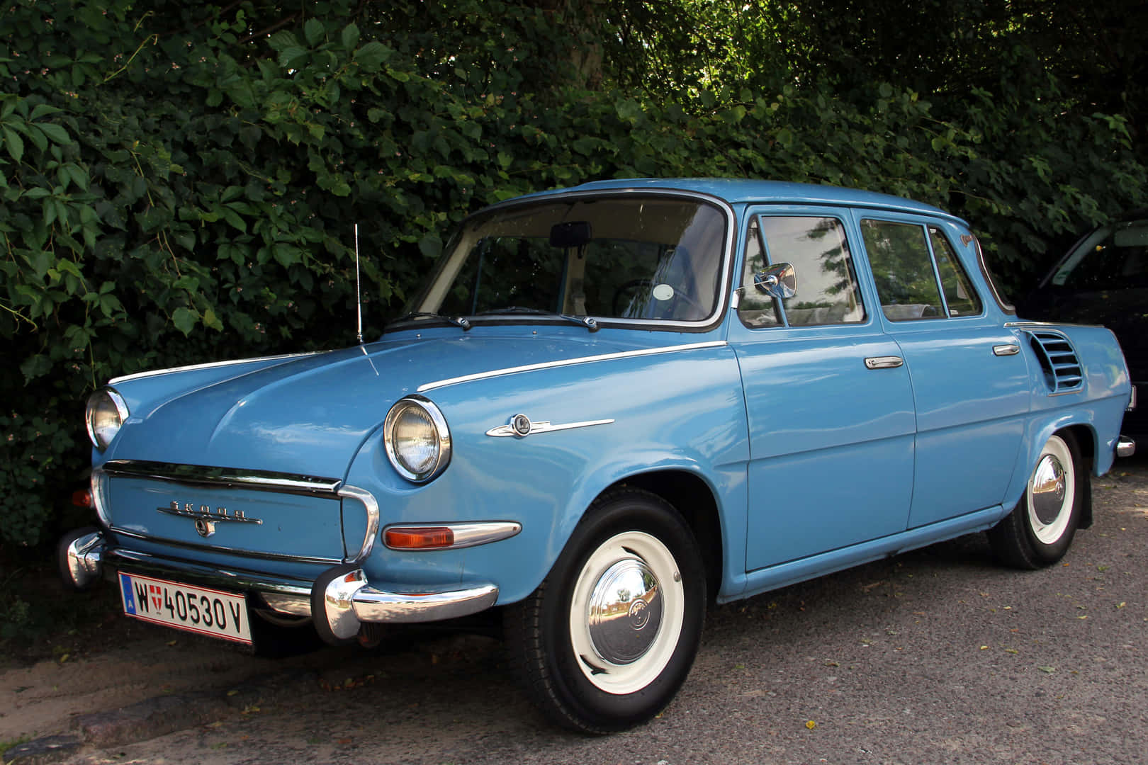 Vintage Blauwe Skoda 1000 Mb Achtergrond