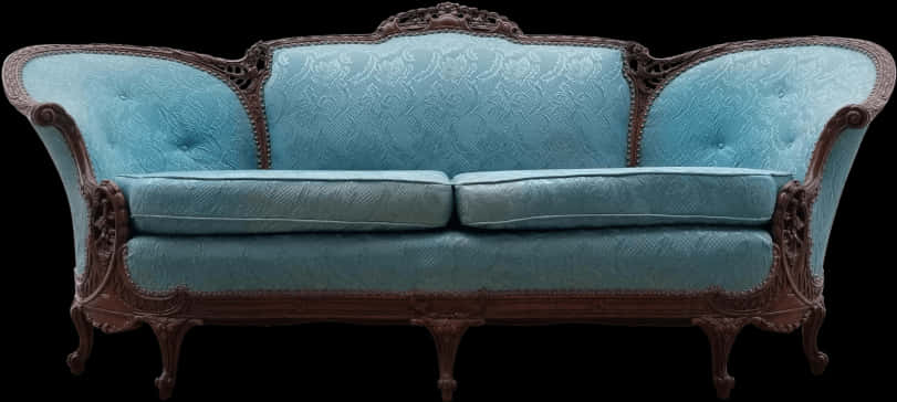 Vintage Blue Velvet Couch PNG
