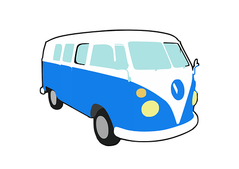 Vintage Blue Volkswagen Bus Illustration PNG