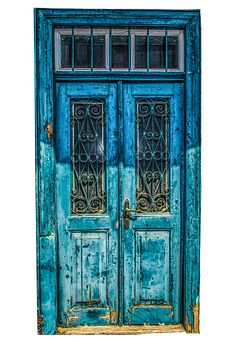 Vintage Blue Wooden Doorwith Ironwork PNG