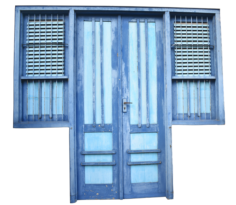 Vintage Blue Wooden Doorwith Shutters PNG