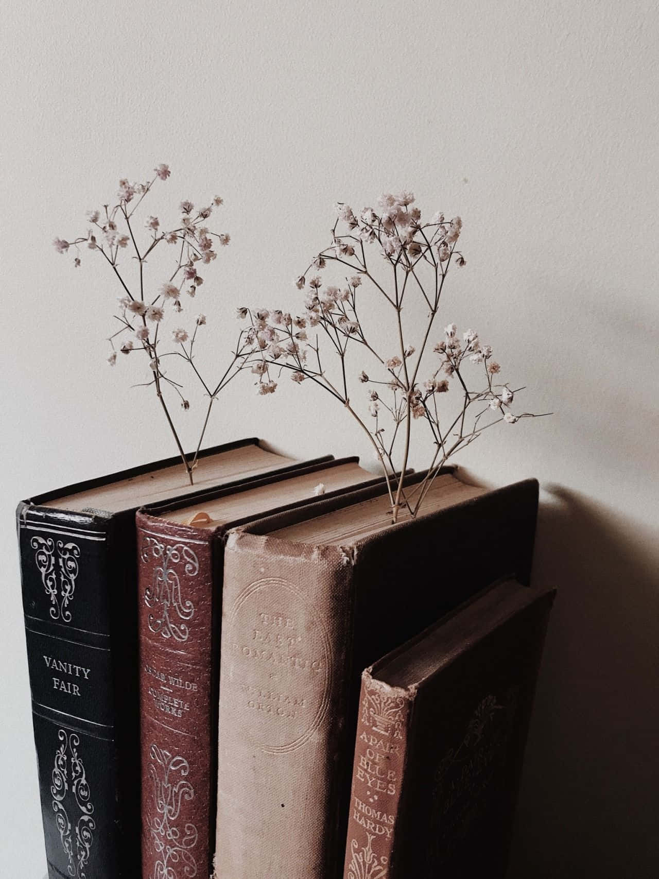 Vintage_ Books_and_ Dried_ Flowers_ Aesthetic Wallpaper