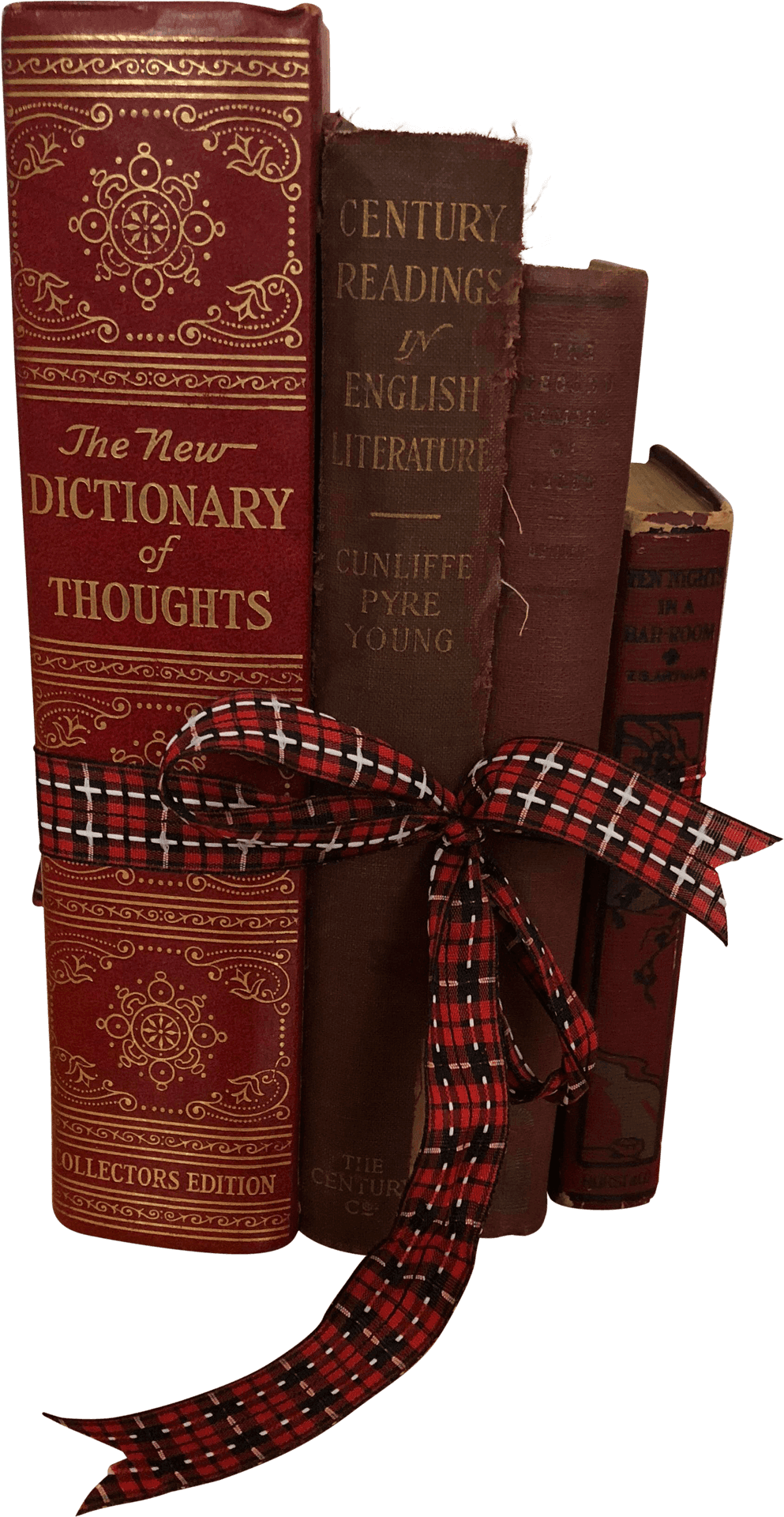 Vintage Books Boundwith Checkered Ribbon PNG