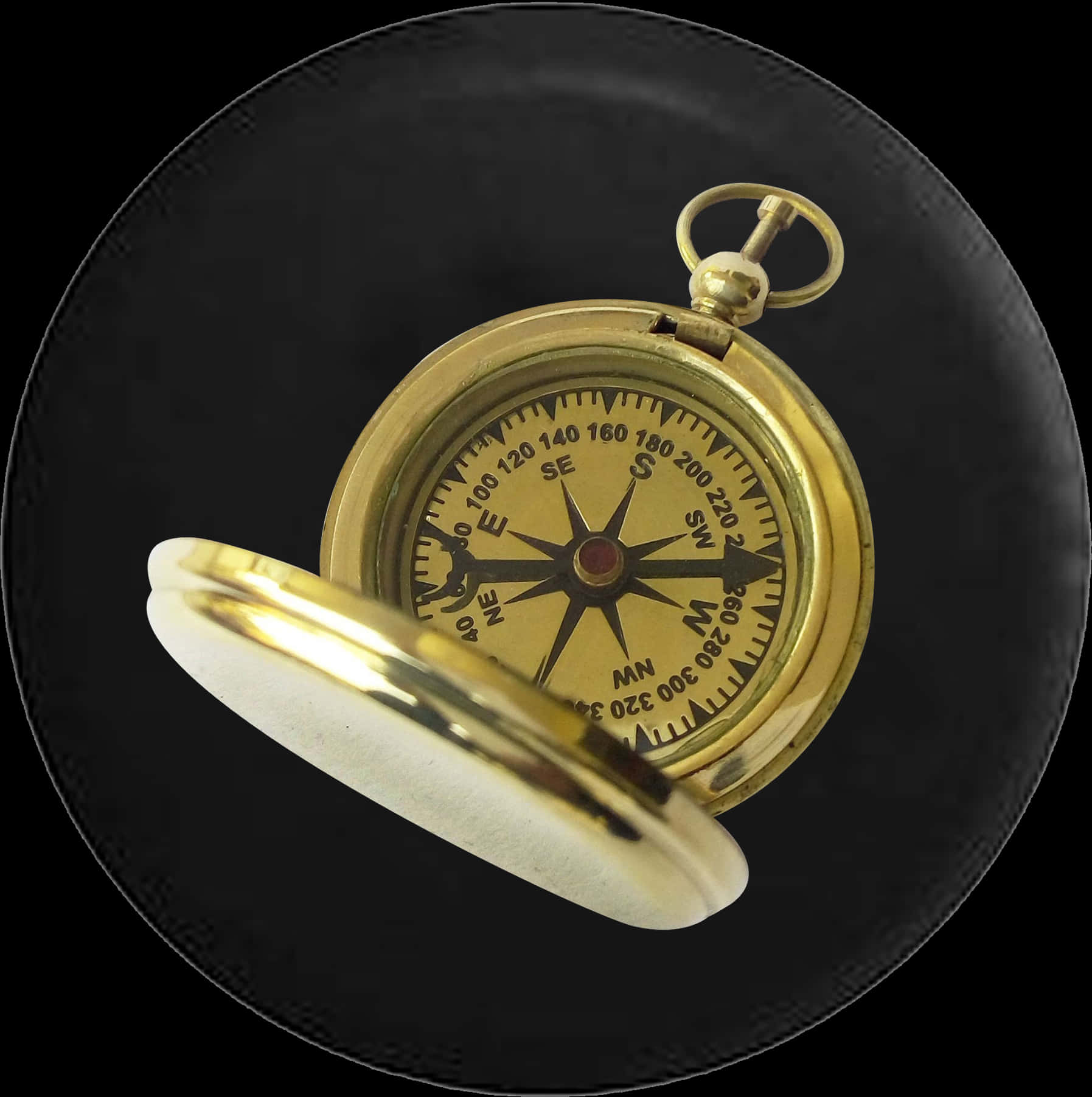 Vintage Brass Compass Black Background PNG