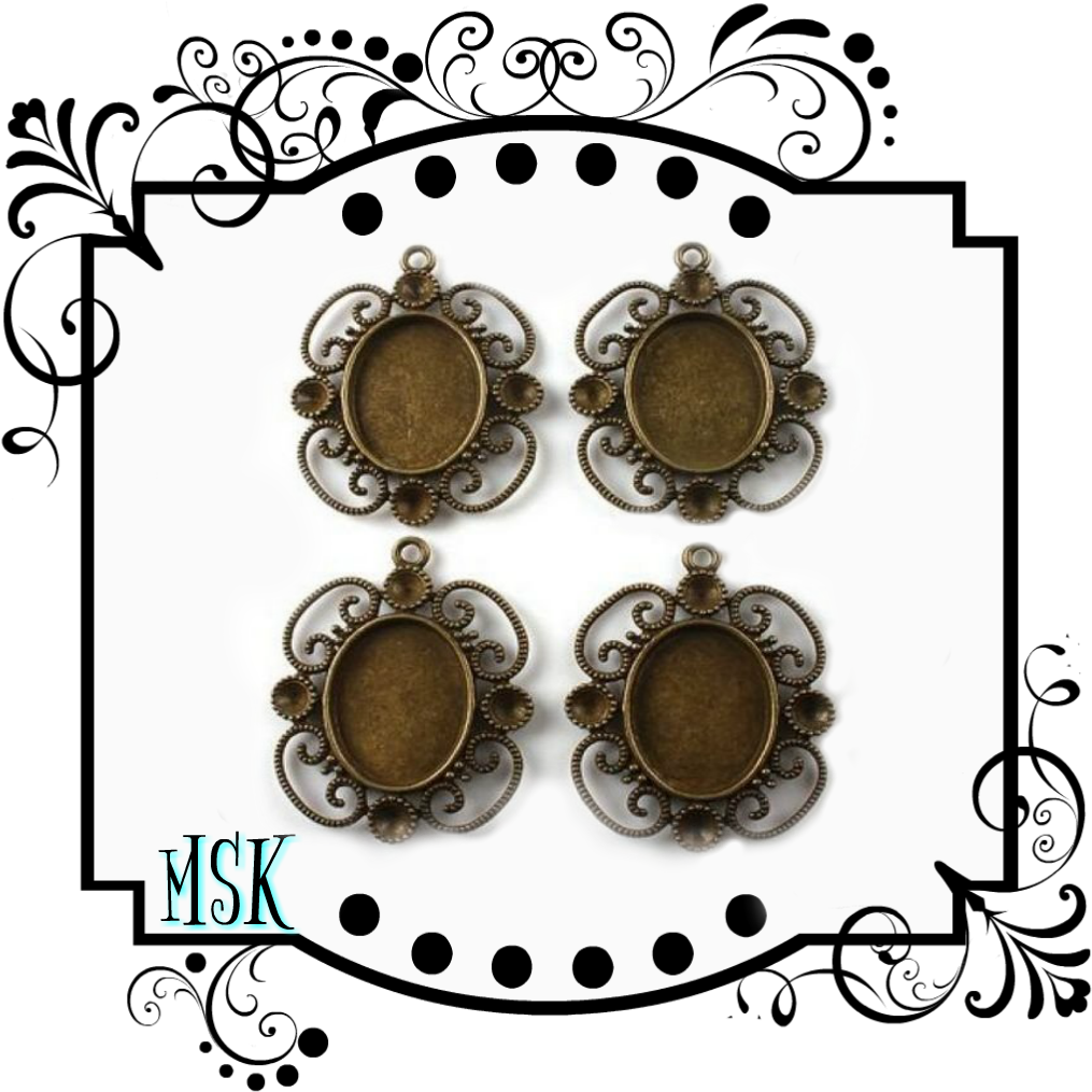 Vintage Bronze Cabochon Settings Earrings PNG