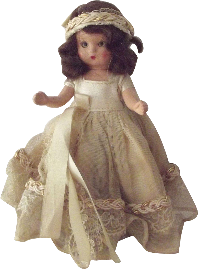 Vintage Brunette Dollin White Dress PNG