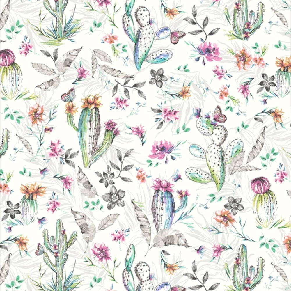 Vintage Cactus And Flowers Pattern