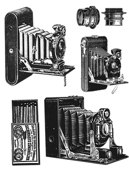 Vintage Camera Collection Blackand White PNG