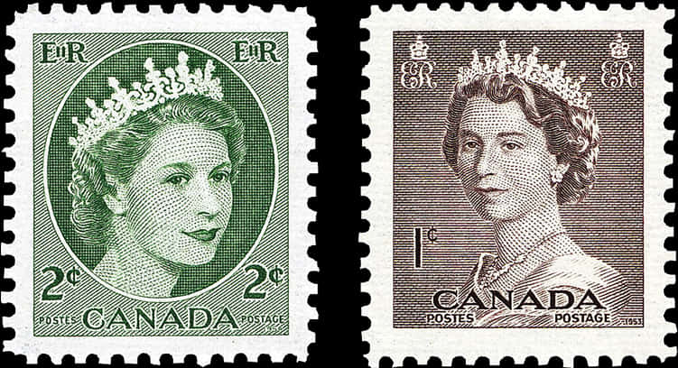 Vintage Canadian Queen Stamps PNG