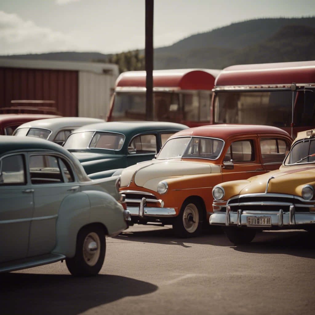 Download Vintage Car Collection Parking Lot Wallpaper | Wallpapers.com