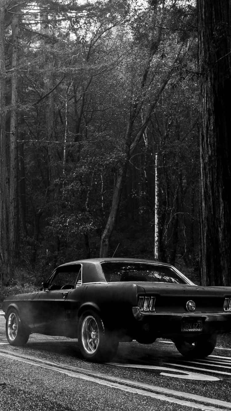 Vintage Car With Trees Iphone Wallpaper
