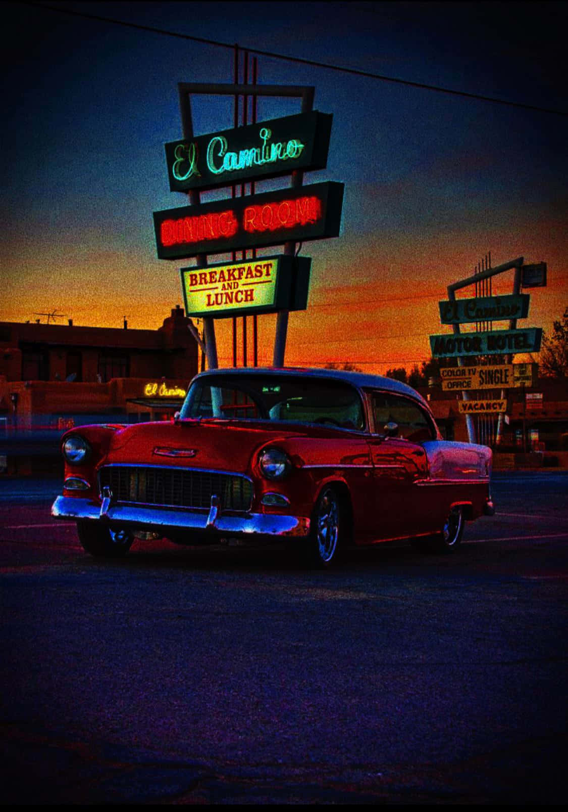 Vintage Car Neon Lights Wallpaper