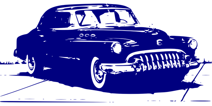 Vintage Car Silhouette Blue Black Background PNG