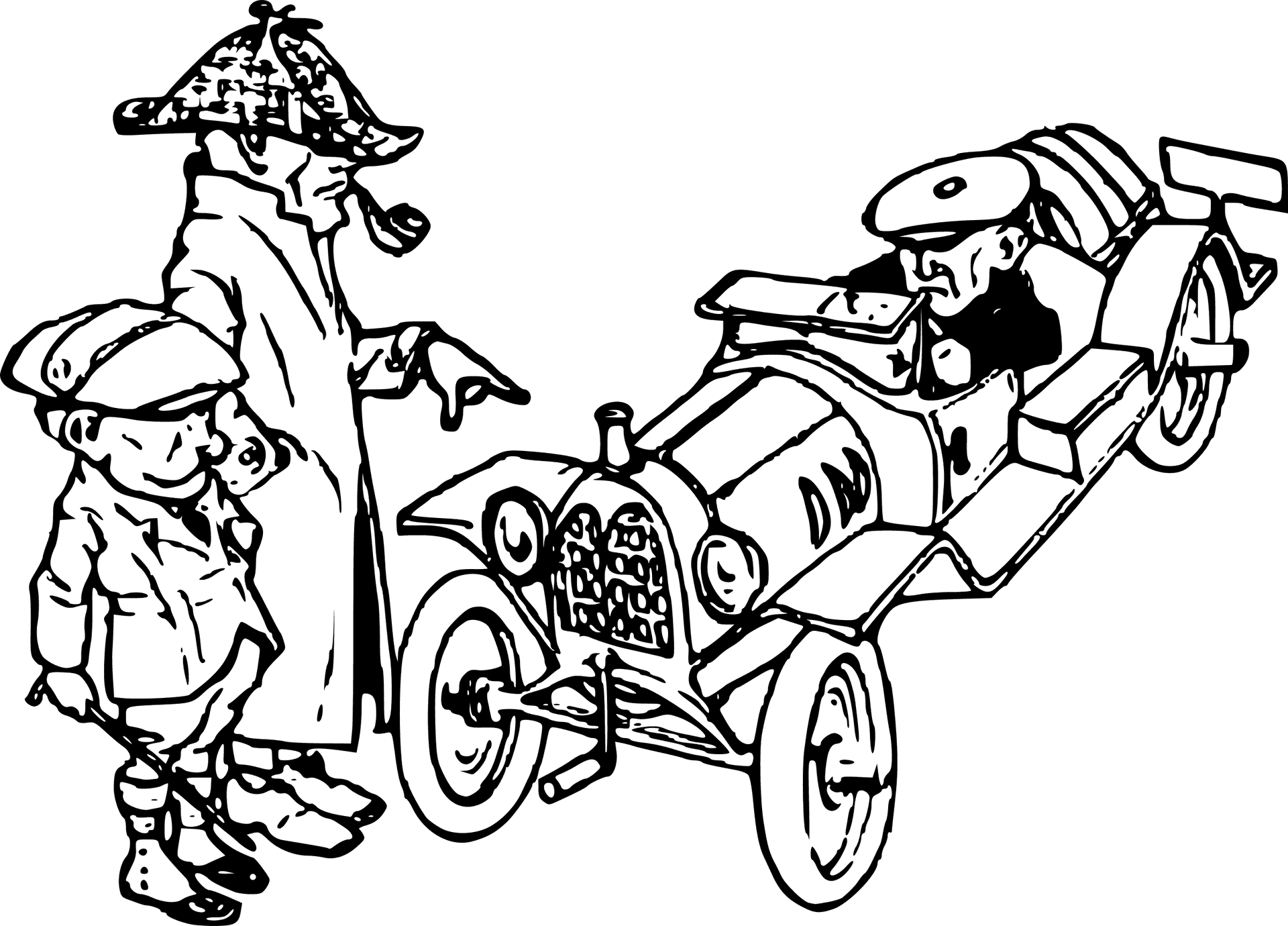 Vintage Carand Characters Line Art PNG