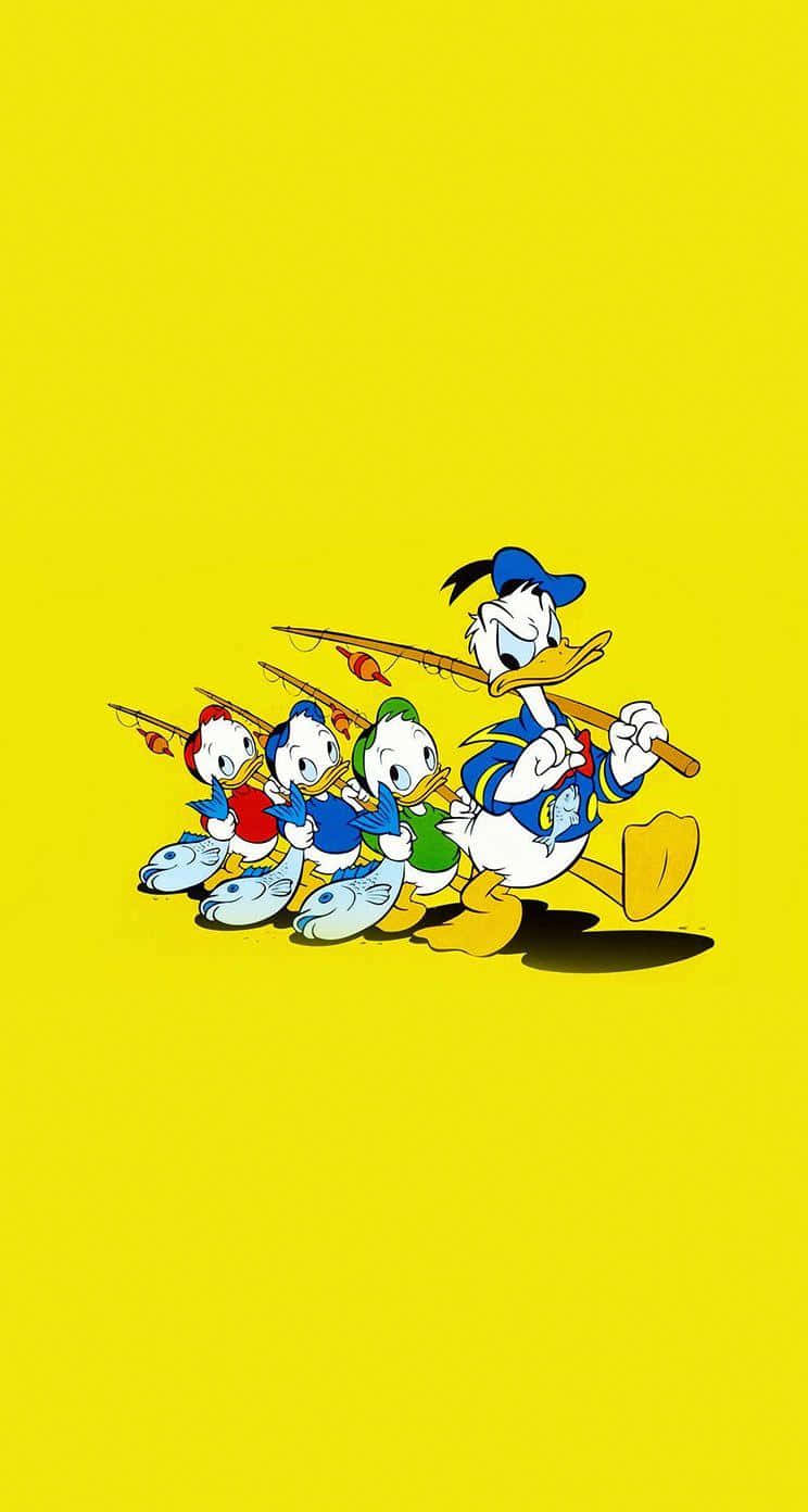 Vintage Cartoon Duck Characters Yellow Background Wallpaper
