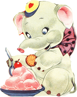 Vintage Cartoon Elephant Eating Ice Cream PNG