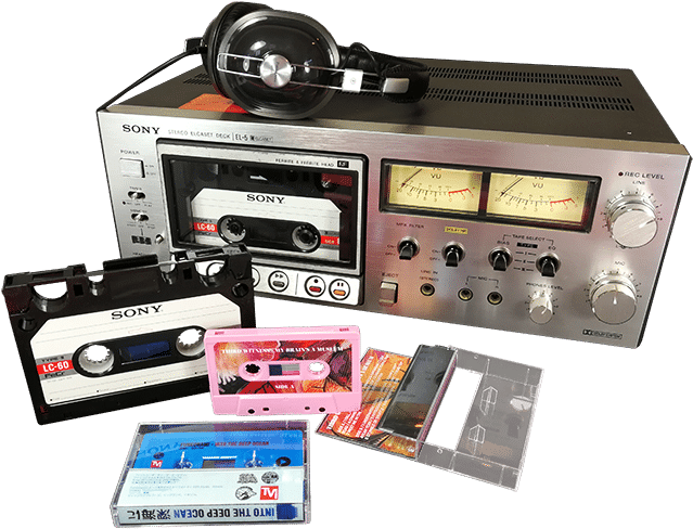 Vintage Cassette Tape Collectionand Player PNG