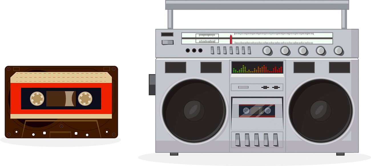 Vintage Cassetteand Boombox Illustration PNG