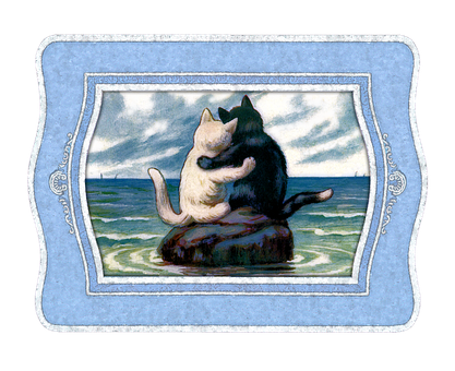 Vintage Cats Hugging Ocean View PNG