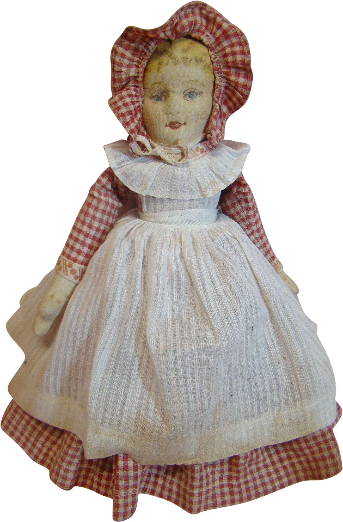 Vintage Checkered Bonnet Doll PNG