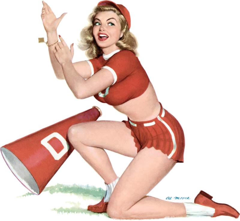 Vintage Cheerleader Pinup Art PNG