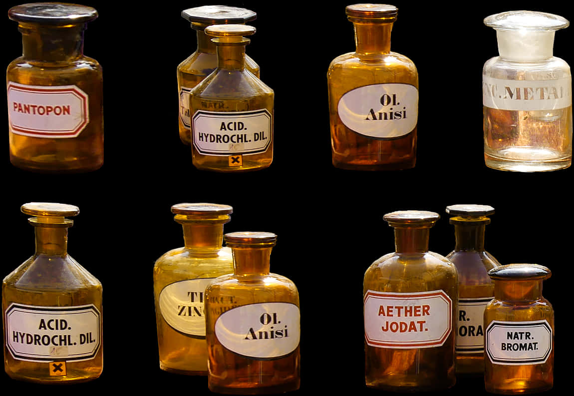 Vintage Chemical Bottles Collection PNG